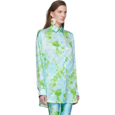 Shop Balenciaga Blue And Green Silk Floral Shirt In 4301 Bl/grn