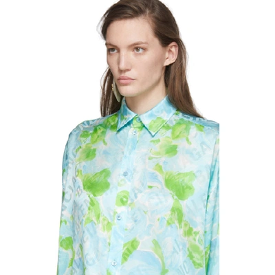 Shop Balenciaga Blue And Green Silk Floral Shirt In 4301 Bl/grn