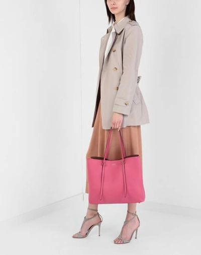 Shop Polo Ralph Lauren Leather Large Lennox Tote Woman Handbag Fuchsia Size - Bovine Leather In Pink