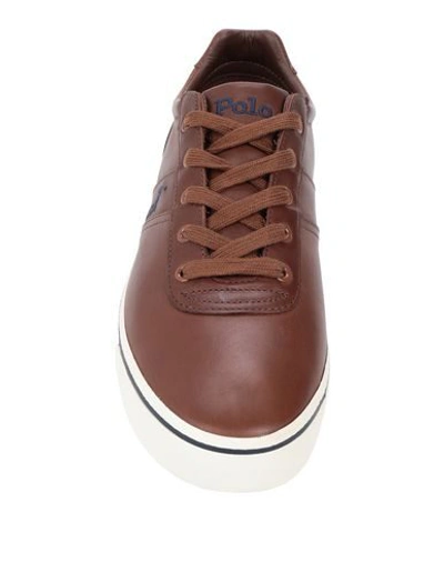 Shop Polo Ralph Lauren Hanford Leather Sneaker Man Sneakers Brown Size 7 Soft Leather