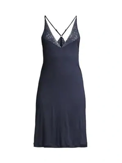 Shop Hanro Imani Lace-trim Chemise In Smoky Blue