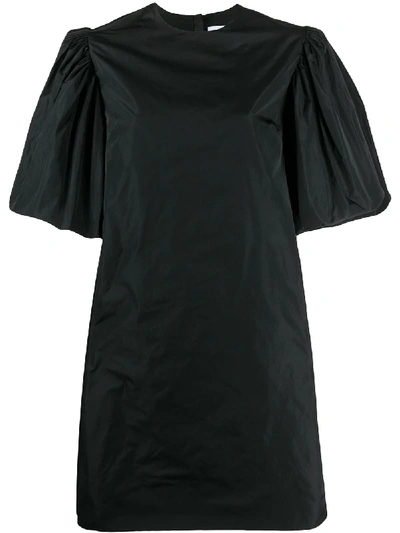 Shop Msgm Puff Sleeved Taffeta Dress In Black