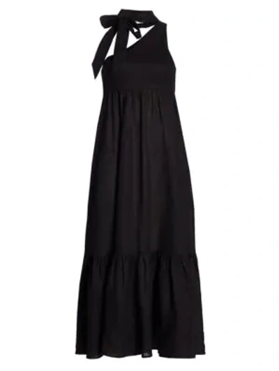 Shop Zimmermann Empire Choker Tie-neck Midi Dress In Black