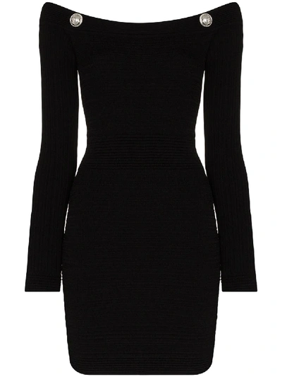 Shop Balmain Off-the-shoulder Mini Dress In Black