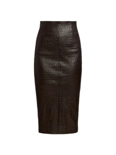 Shop Brunello Cucinelli Leather Snakeskin-embossed Pencil Skirt In Brown