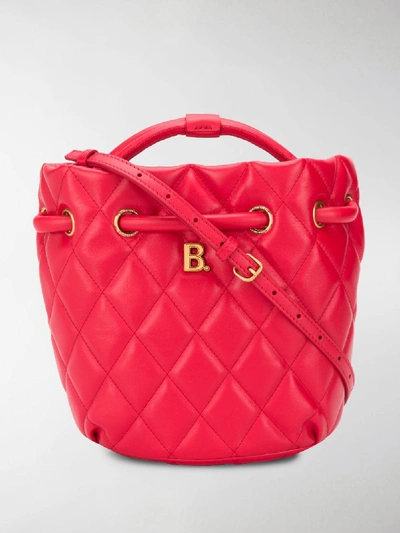 Shop Balenciaga Small B Quilted Bucket Bag In Red