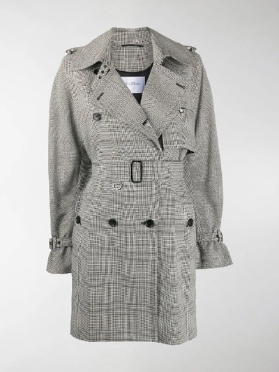 Shop Max Mara Double Breasted Check Trench Coat In Black