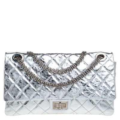 Pre-owned Chanel Metallic Silver Quilted Leather Reissue 2.55 Classic 228 Flap Bag