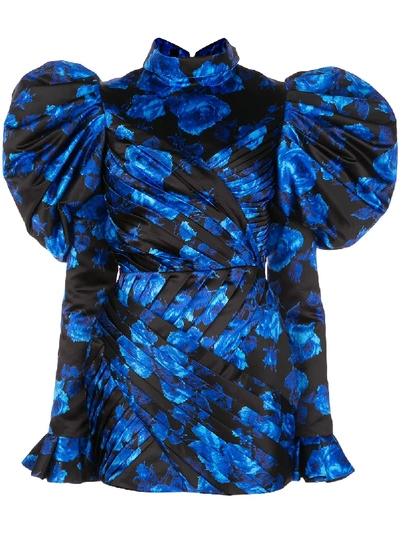 Shop Richard Quinn Floral-print Structured Dress In Blue