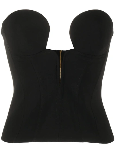 Shop Versace Graphic Neckline Bustier Top In Black