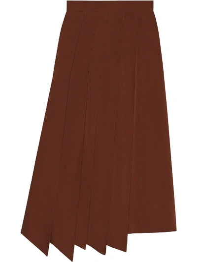 Shop Gucci Asymmetric Pleated Skirt In Brown