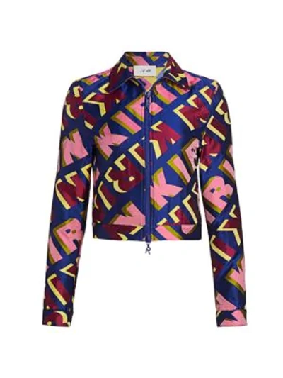 Shop Kirin Typo Jacquard Jacket In Blue Pink