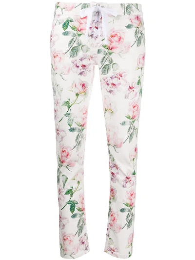 Shop Laneus Rose Print Skinny Trousers In Pink