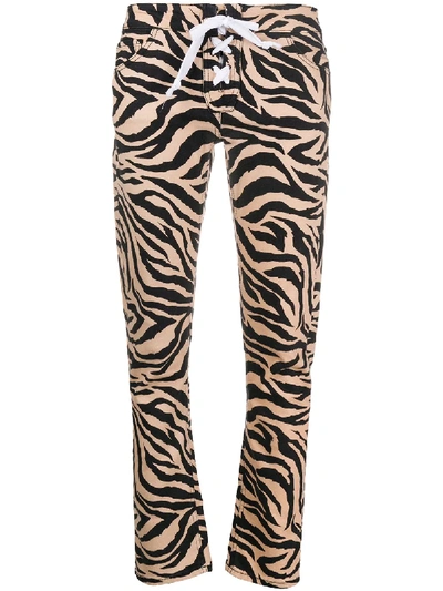 Shop Laneus Tigre Print Skinny Trousers In Neutrals