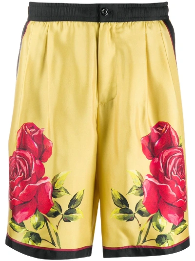 Shop Dolce & Gabbana Rose Print Shorts In Yellow