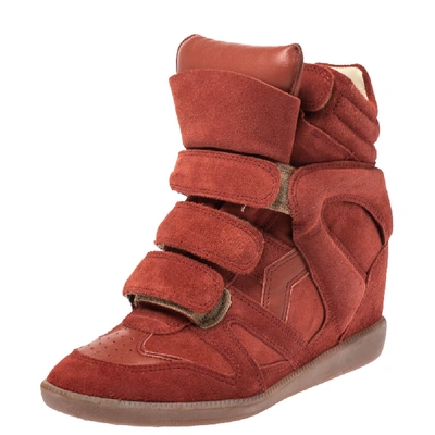 Pre-owned Isabel Marant Red Suede Bekett Wedge Sneakers Size 36