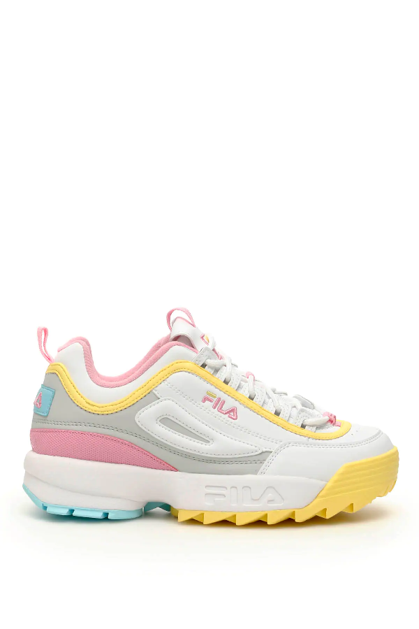 pink and yellow fila shoes
