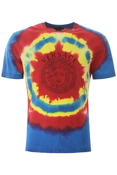Shop Versace Tie Dye T-shirt With Medusa In Red,yellow,blue