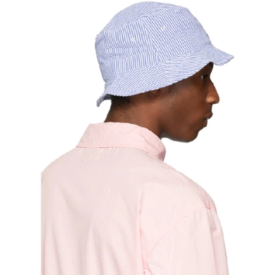 Shop Polo Ralph Lauren Blue And White Striped Seersucker Bucket Hat In Blue/white