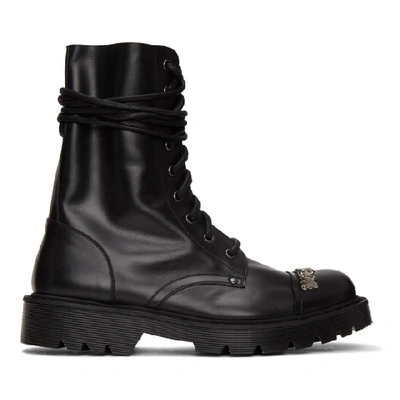 Shop Vetements Black Gothic Logo Combat Boots
