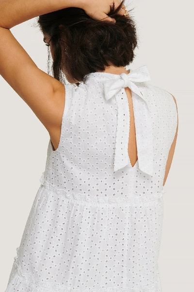 Shop Na-kd Tie Neck Anglaise Dress - White