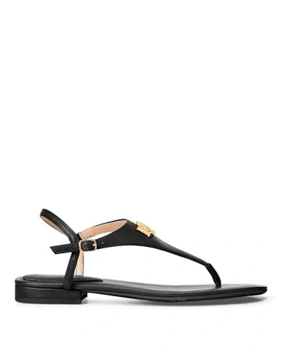 Shop Lauren Ralph Lauren Ellington Leather Sandal Woman Thong Sandal Black Size 6.5 Calfskin