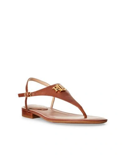 Shop Lauren Ralph Lauren Ellington Leather Sandal Woman Thong Sandal Brown Size 6.5 Calfskin