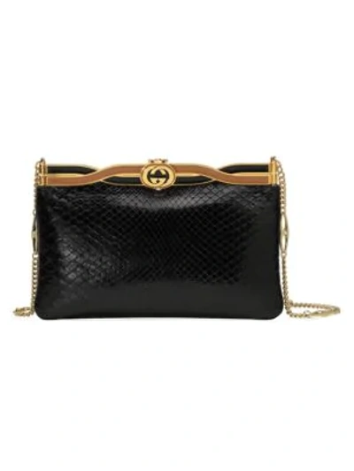 Shop Gucci Women's Broadway Python Evening Bag With Twisted Enamel In Black