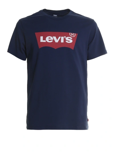 Shop Levi's Blue Logo Print T-shirt In Dark Blue