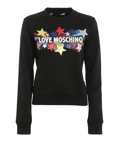 Shop Love Moschino Logo Embellished Crew Neck Sweatshirt In Black