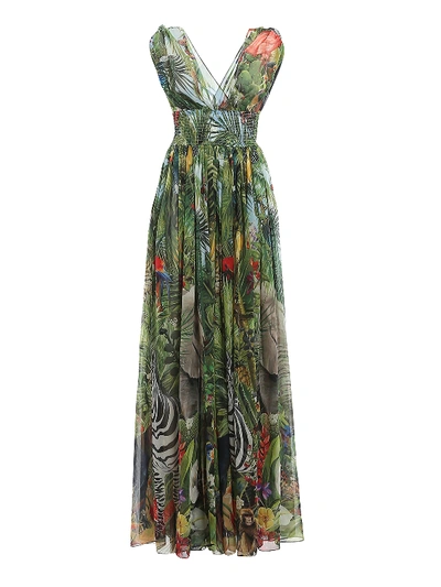 Shop Dolce & Gabbana Jungle Print Long Dress In Multicolour