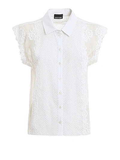 Shop Ermanno Scervino Mesh Floral Lace Sleeveless Shirt In White