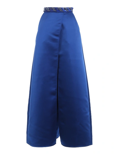 Shop Elisabetta Franchi Maxi Vent Duchesse Skirt In Blue