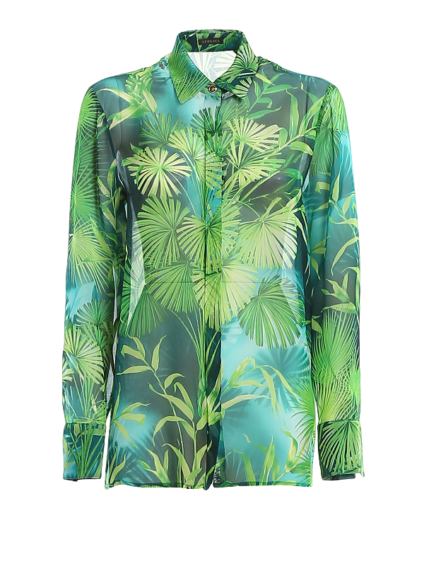 Versace Jungle-print Silk Button Down Shirt In Green And Print | ModeSens
