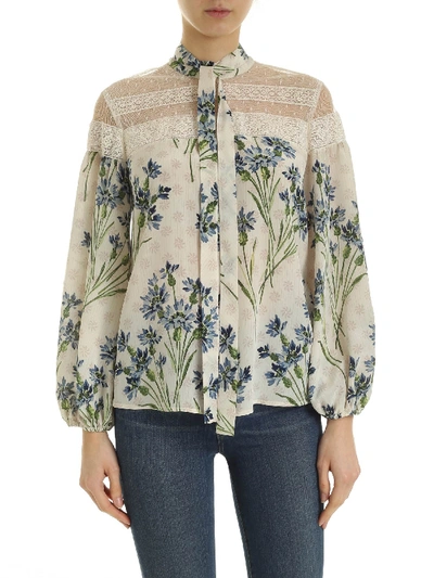 Shop Red Valentino Silk Blouse With Floral Print In Ivory Color In White