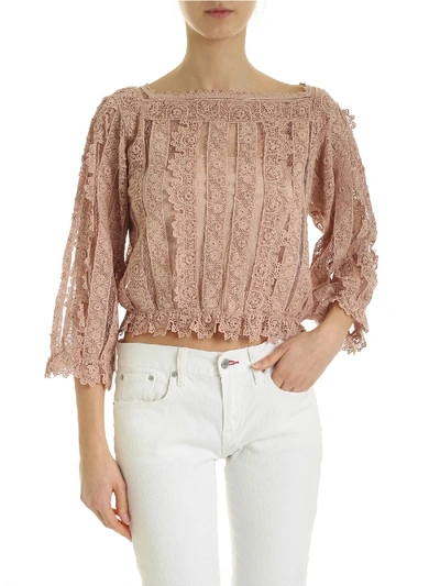 Shop Red Valentino Blouse In Nude Color Embroidered Tulle In Pink