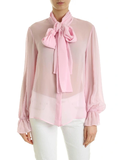Shop Be Blumarine Semitransparent Shirt With Bow In Pink