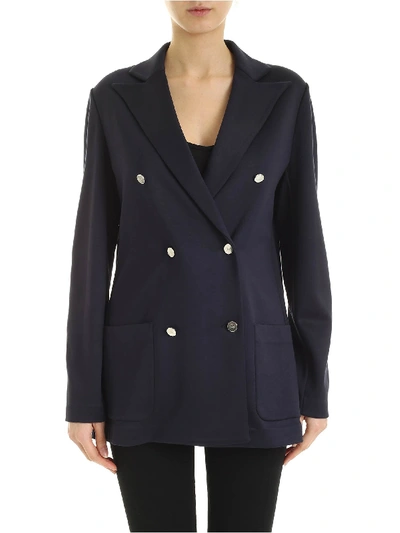 Shop Fay Double-breasted Jacket In Blue Stretch Viscose