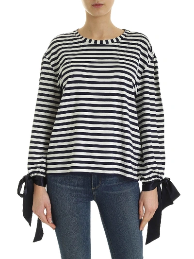 Shop Fay Striped T-shirt In Blue And White With Bows