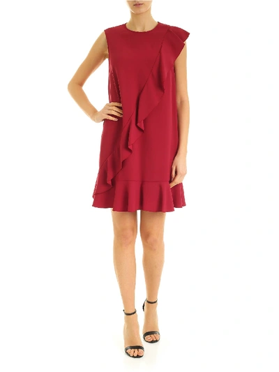 Shop Red Valentino Crepe Dress With Ruffles In Cherry Red