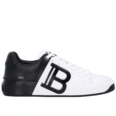 Shop Balmain Sneakers In Bicolor Leather With Logo In White