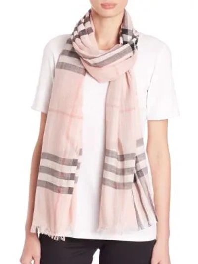 Shop Burberry Giant Check Gauze Scarf In Pink
