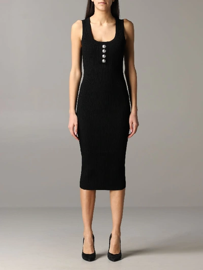 Shop Balmain Sheath Dress With Jewel Buttons In Black