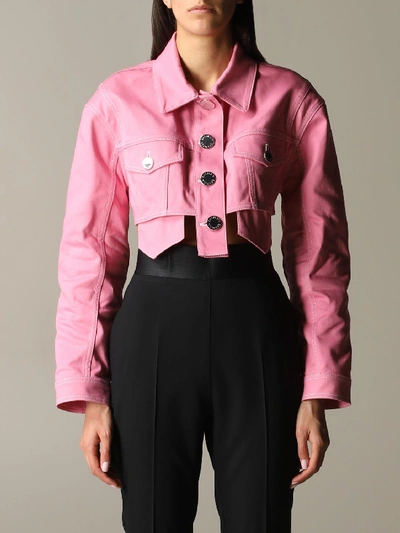 Shop Balmain Cropped Jacket In Pink