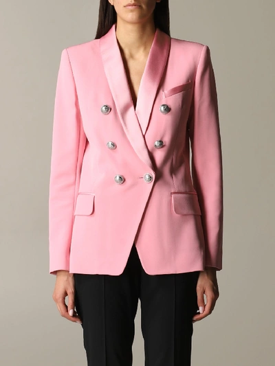 Shop Balmain Satin Jacket With Jewel Buttons In Pink