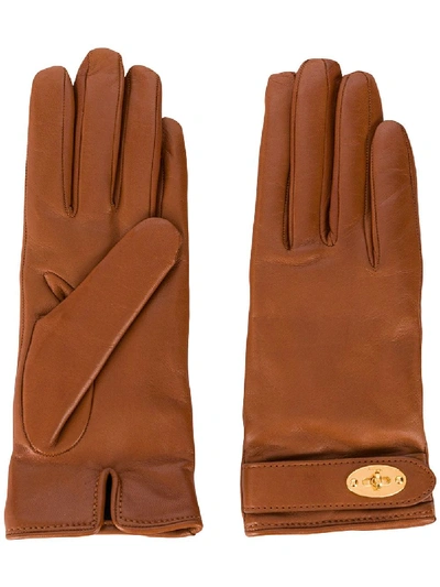 Shop Mulberry Darley Leather Gloves In Brown