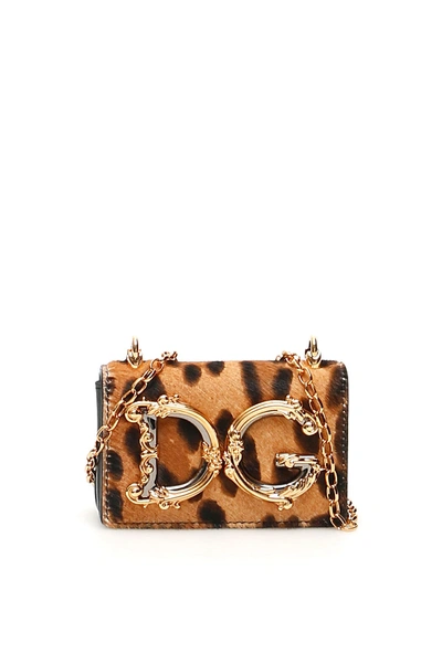 Shop Dolce & Gabbana Animalier Barocco Dg Girl Micro Bag In Leo (brown)