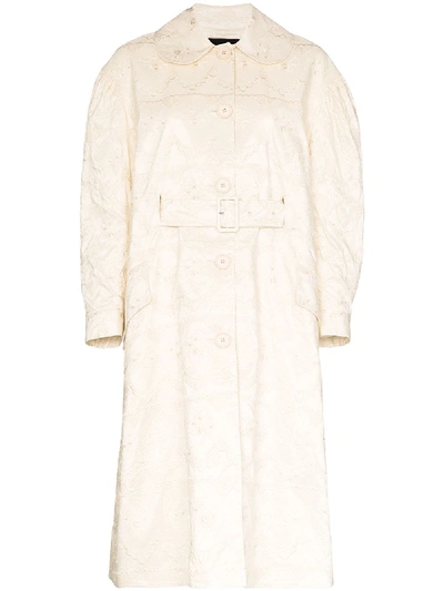 Shop Simone Rocha Brocade Flared Duster Coat In White
