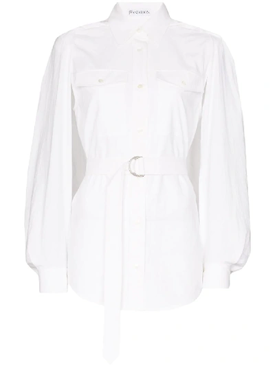 Shop Jw Anderson Belted Slit Sleeve Shirt In 白色