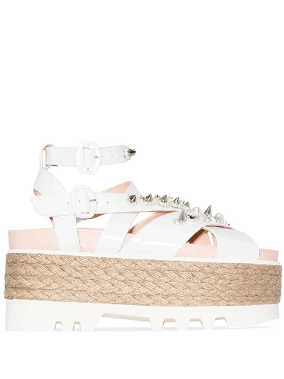 Shop Simone Rocha Embellished-strap Espadrille 80mm Flatform Sandals In White